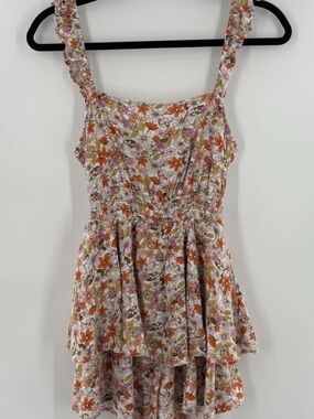 Floral Tiered Ruffle Cami Top - Orange/Pink Print
